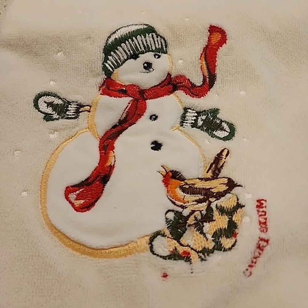 Vintage 1978 Avanti Snowman Christmas Bath Towels Set Of 2 White 40x20